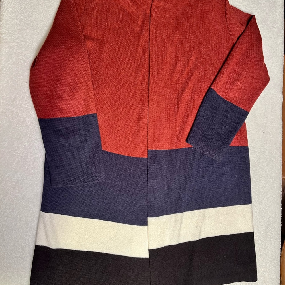 Ann Taylor Factory Rust Navy Cream Black Blocked Open Cardigan